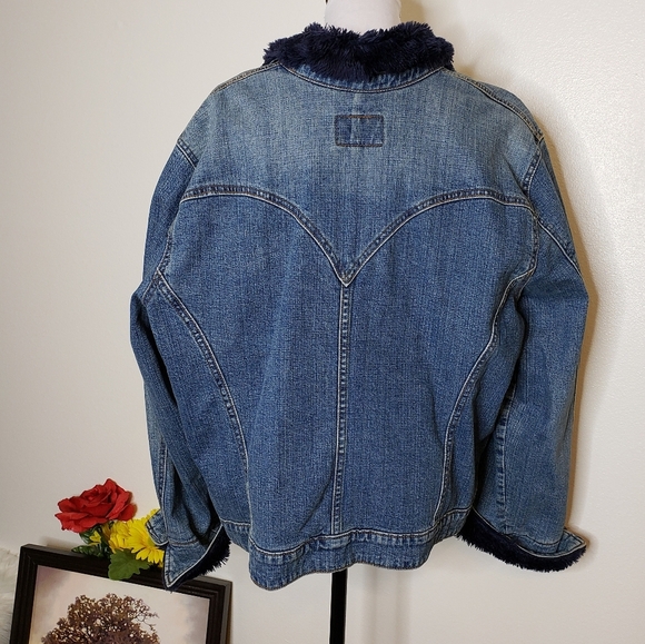 RARE! Authentic Vintage Levis NAVY Sherpa Trucker Denim Jean Quilted Jacket Fall - Picture 10 of 12